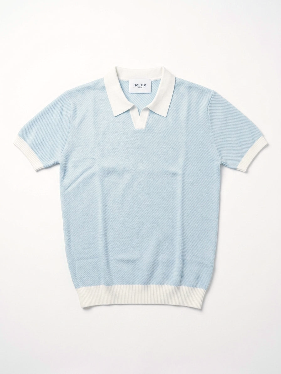 Contrast-Collar Knit Polo, Sky