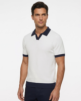 Gebreide poloshirt met contrasterende kraag, wit view 3