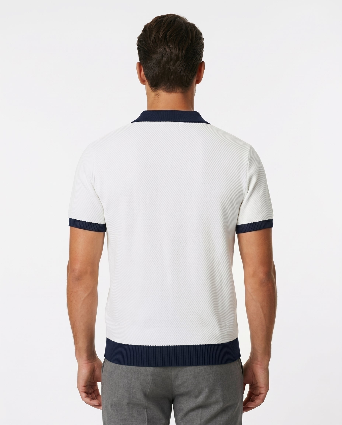 Gebreide poloshirt met contrasterende kraag, wit