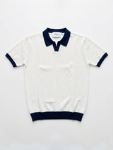 Gebreide poloshirt met contrasterende kraag, wit view 5