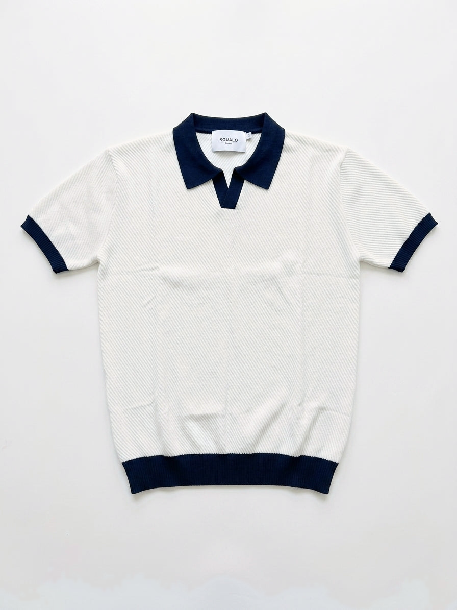 Gebreide poloshirt met contrasterende kraag, wit