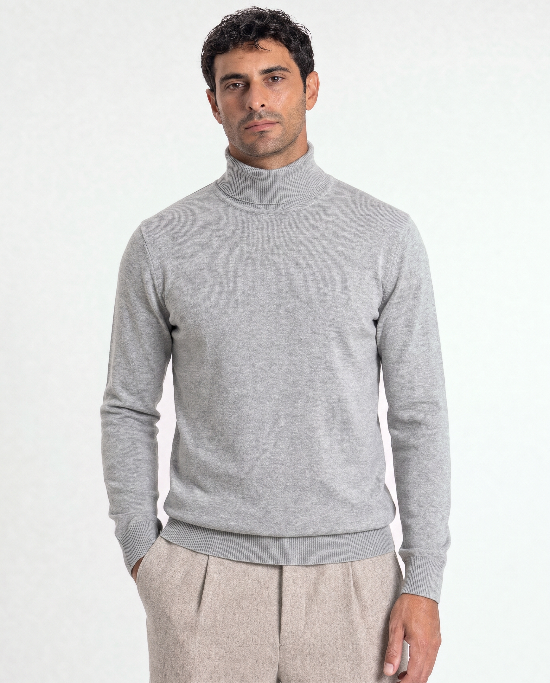 Milano Fine-Gauge Knit Turtleneck - Grey
