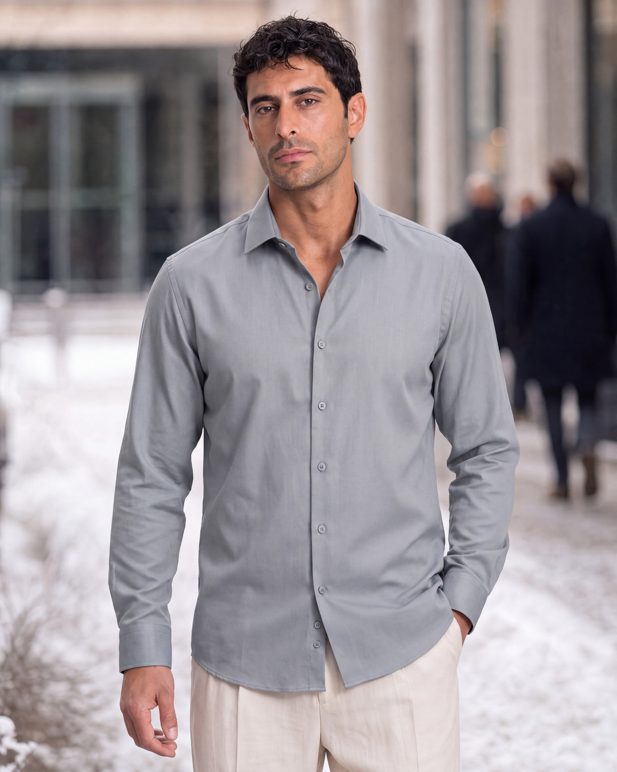 Fermo Non-Iron Stretch Long Sleeve Shirt - Grey