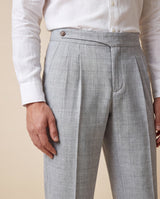 Capri Pleated Side-Tab Trouser - Light Silver Grey view 3