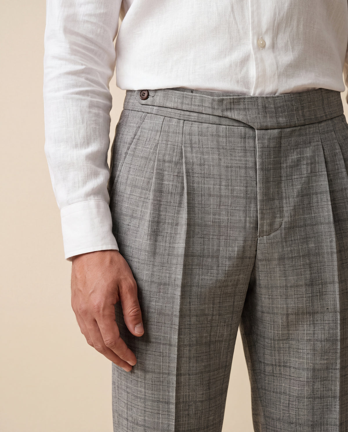 Capri Pleated Side-Tab Trouser - Grey Check