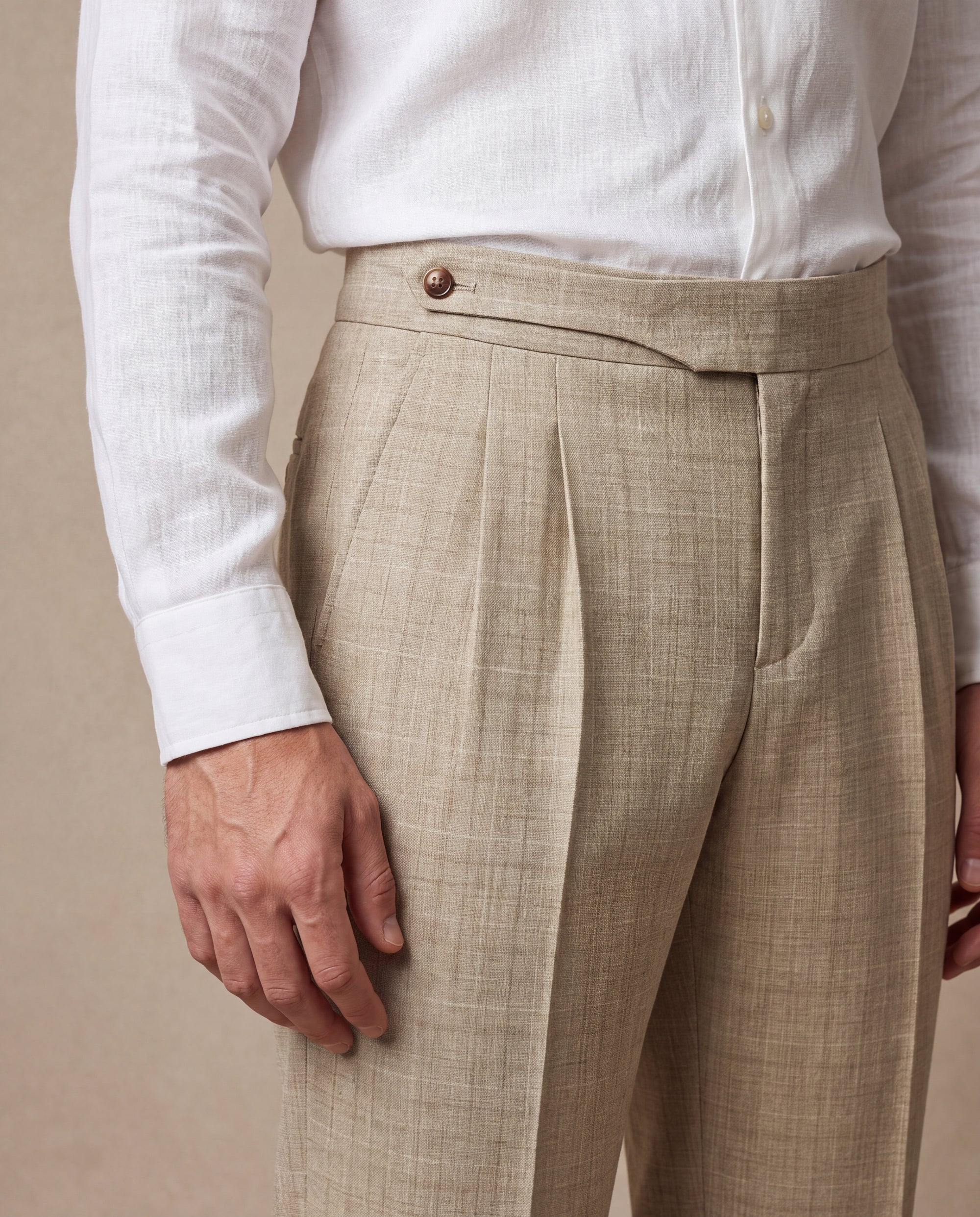 Capri Pleated Side-Tab Trouser - Oatmeal