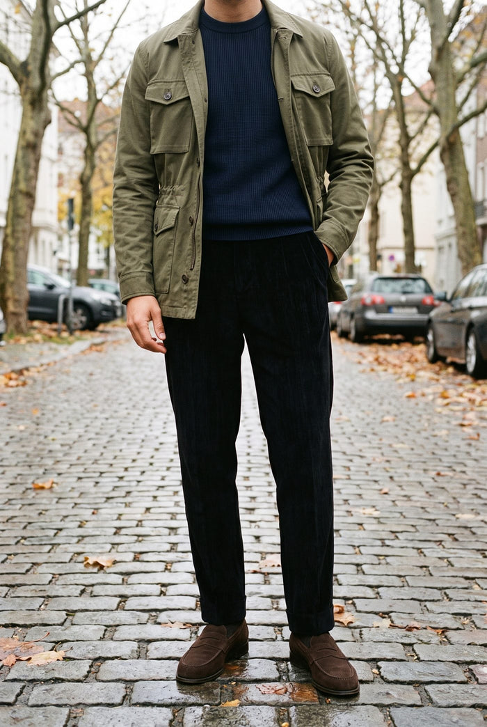 Look 16, Navy crew over black velvet