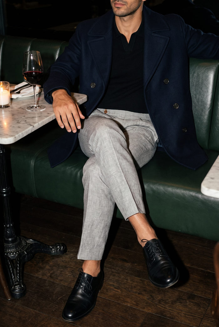 Look 35, Black polo over light grey cotton
