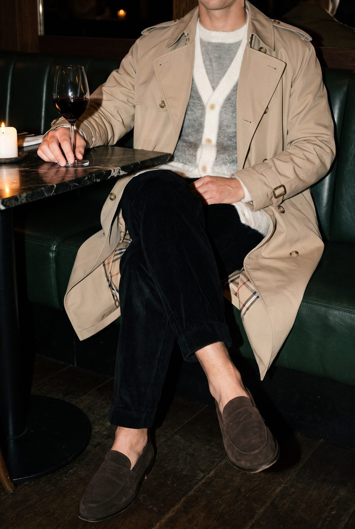 Look 40, Grey cardigan over black velvet