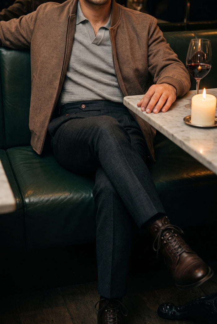 Look 43, Grey polo over black cotton