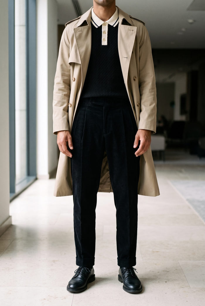 Look 48, Black polo over black corduroy
