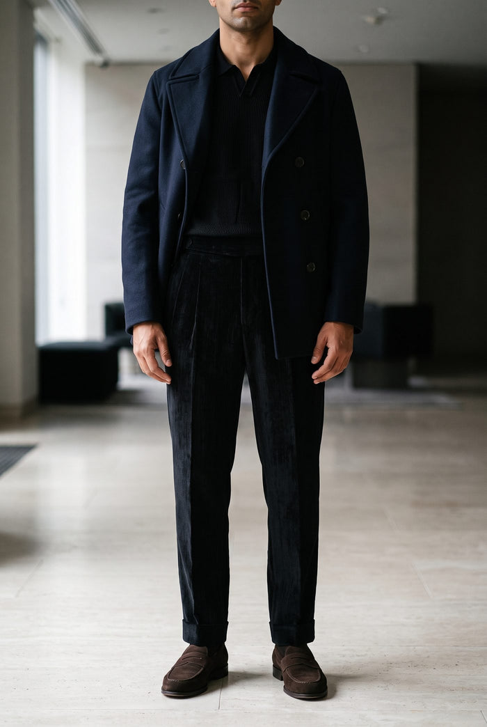 Look 49, Black polo over black velvet