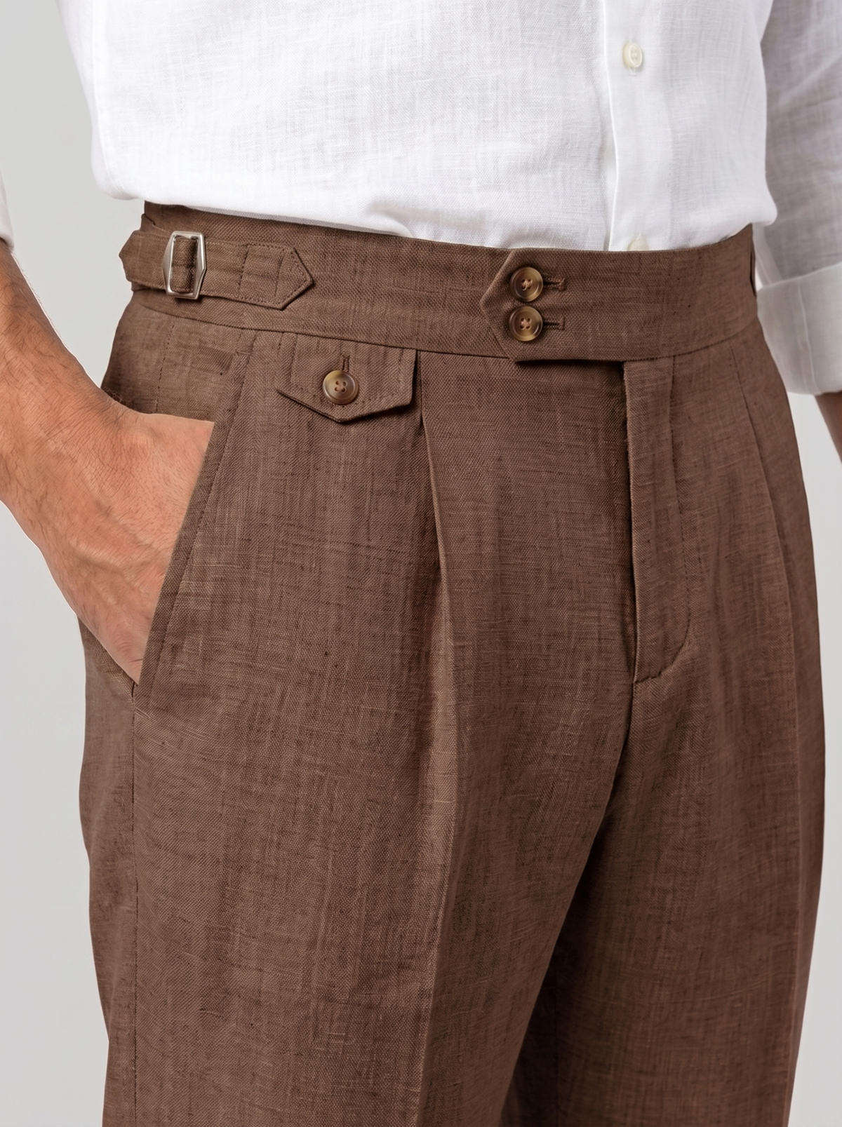 Waistband detail, Gurkha Trousers, Brown