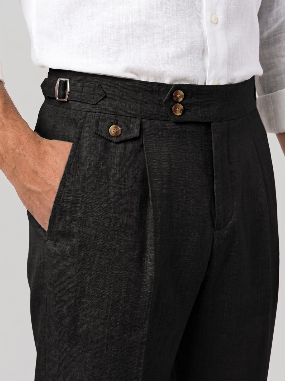 Waistband detail, Gurkha Trousers, Black