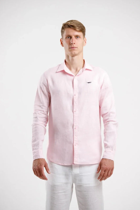 Pure Linen Long Sleeve Shirt - Pink