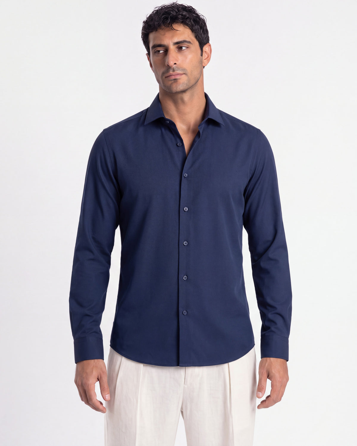 Fermo Non-Iron Stretch Long Sleeve Shirt - Navy