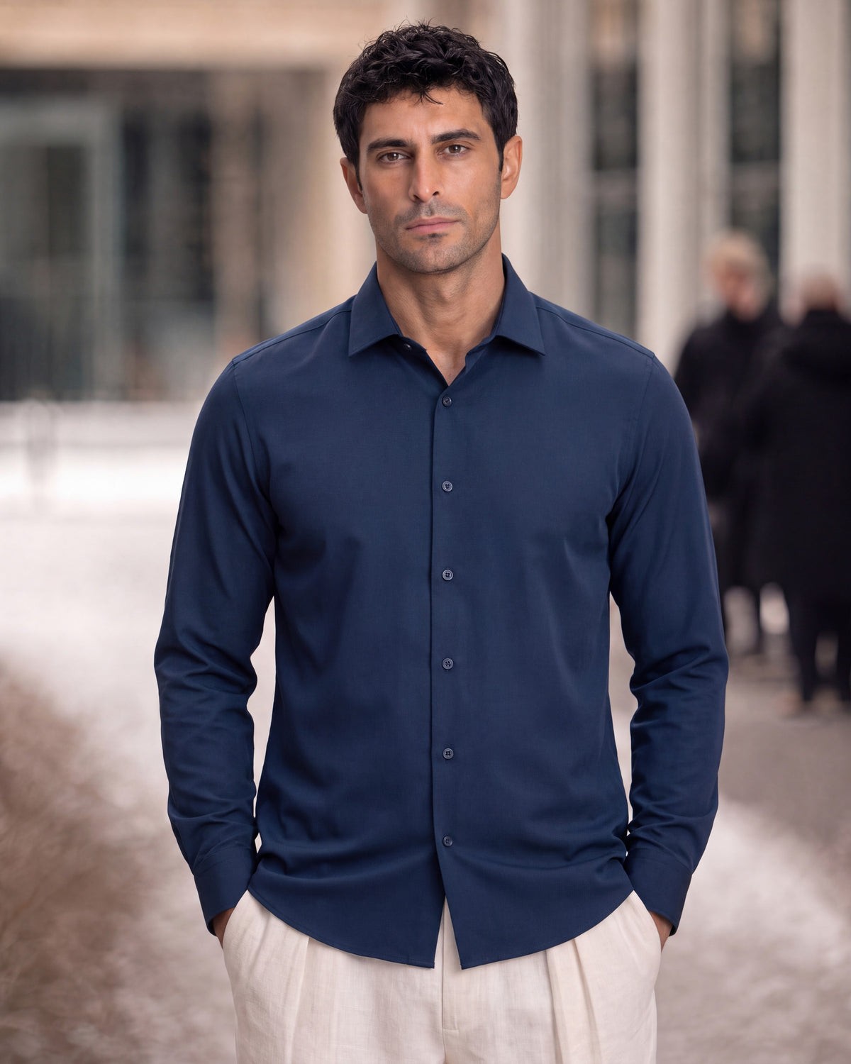Fermo Non-Iron Stretch Long Sleeve Shirt - Navy