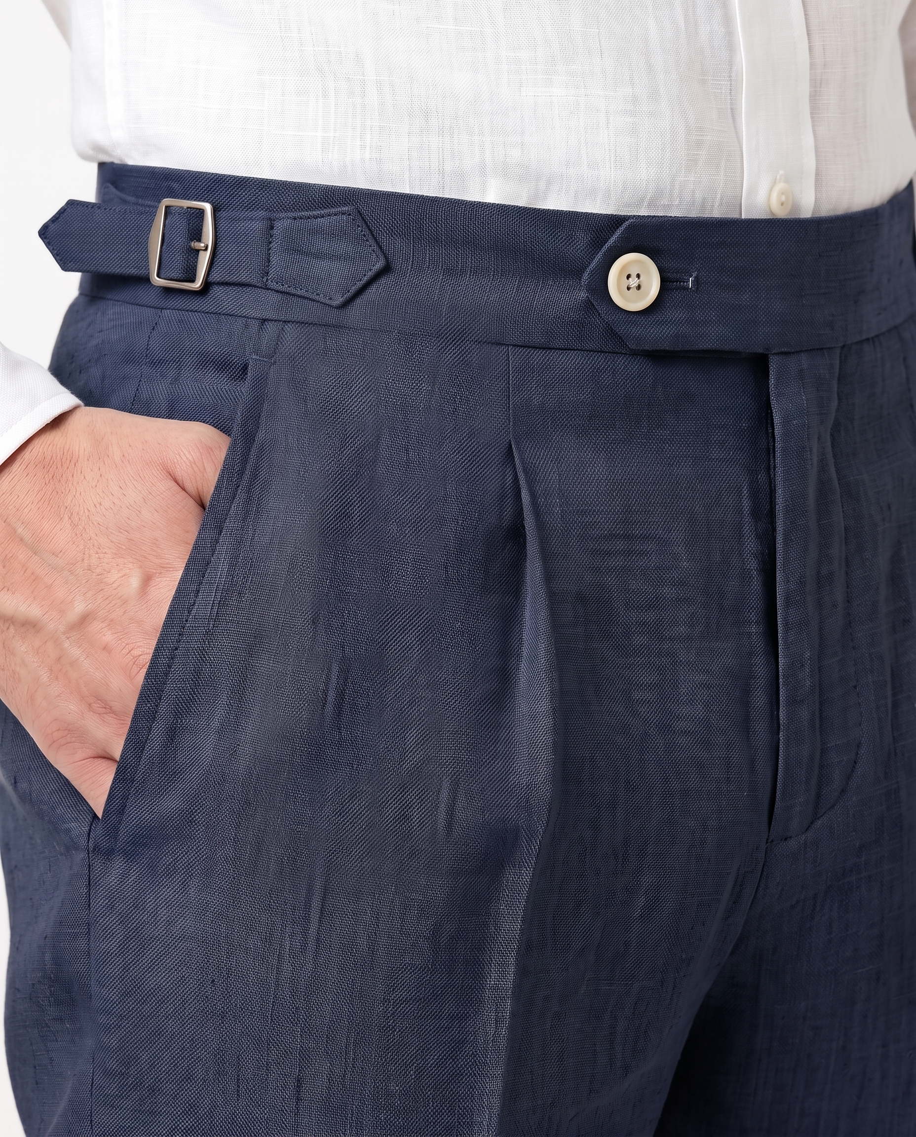 Pleated Linen Trousers, Navy