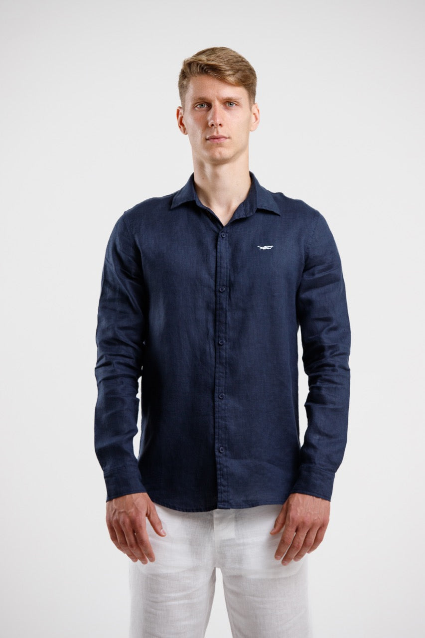 100% Linen Slim Fit Shirt – Navy Blue