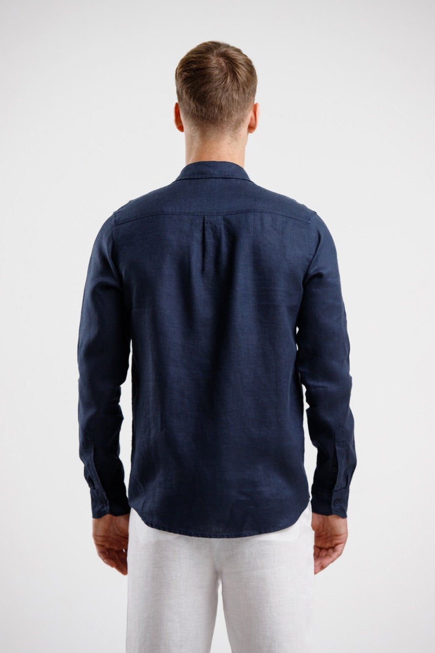 100% Linen Slim Fit Shirt – Navy Blue