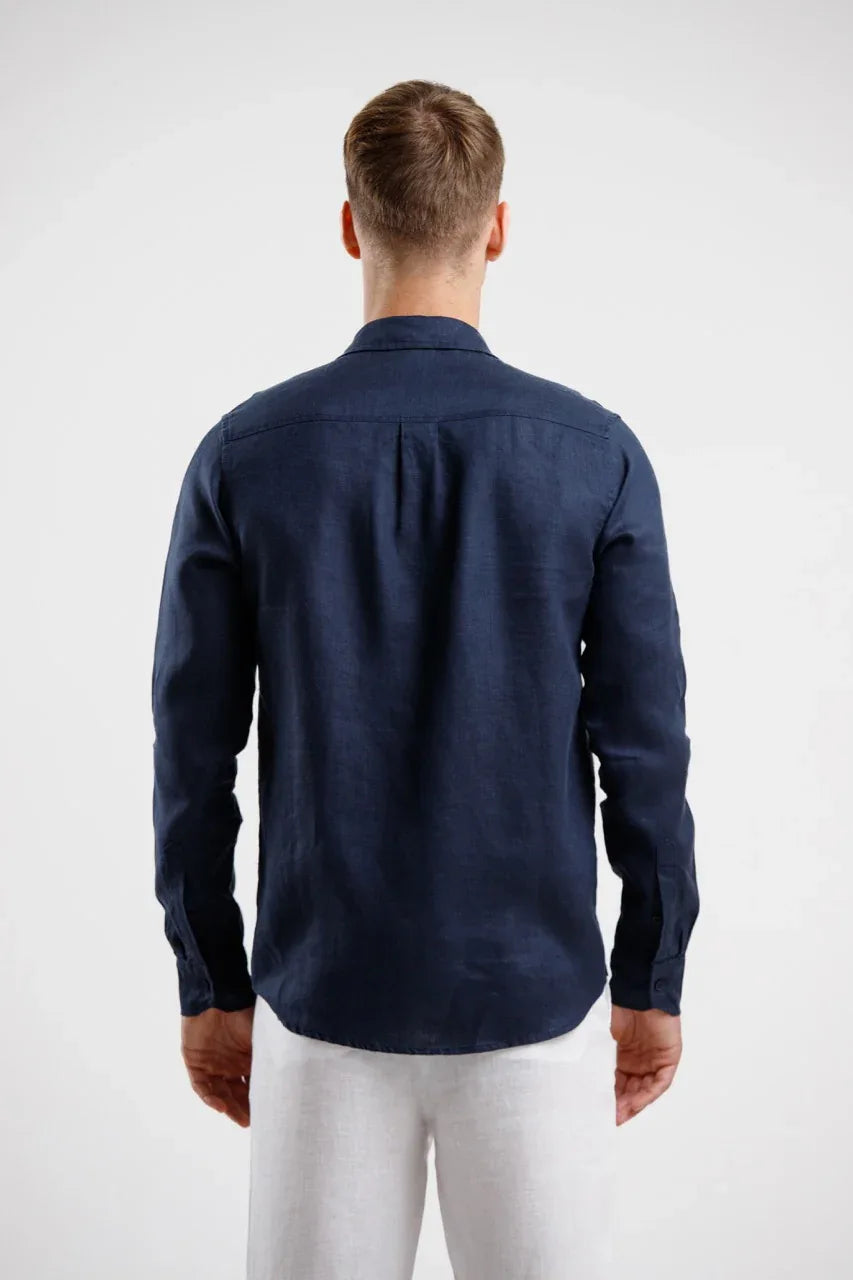 Linen Long Sleeve Shirt - Navy