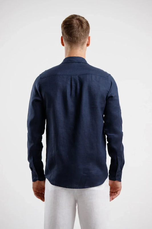 Pure Linen Long Sleeve Shirt - Navy