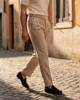 Venezia Pleated Velvet Gurkha Trouser - Oat Cream view 2
