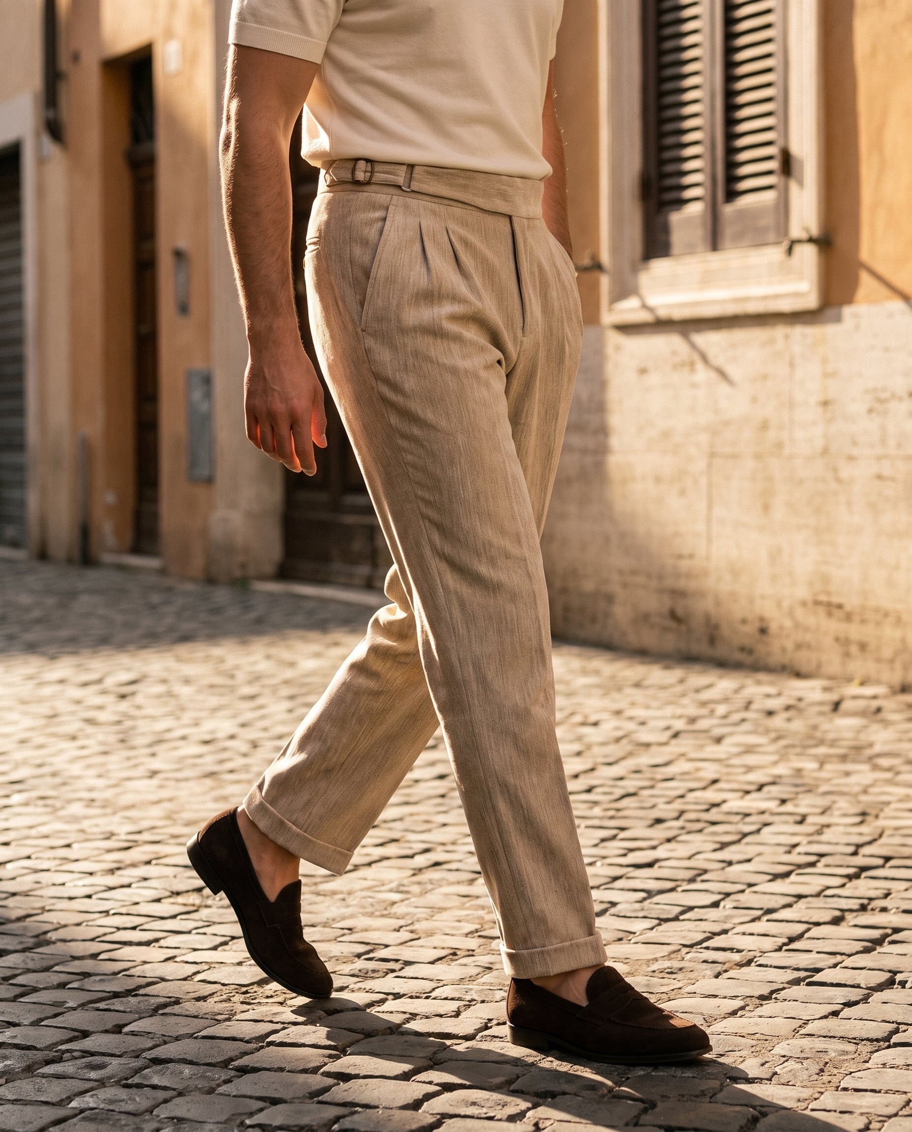 Venezia Pleated Velvet Gurkha Trouser - Oat Cream