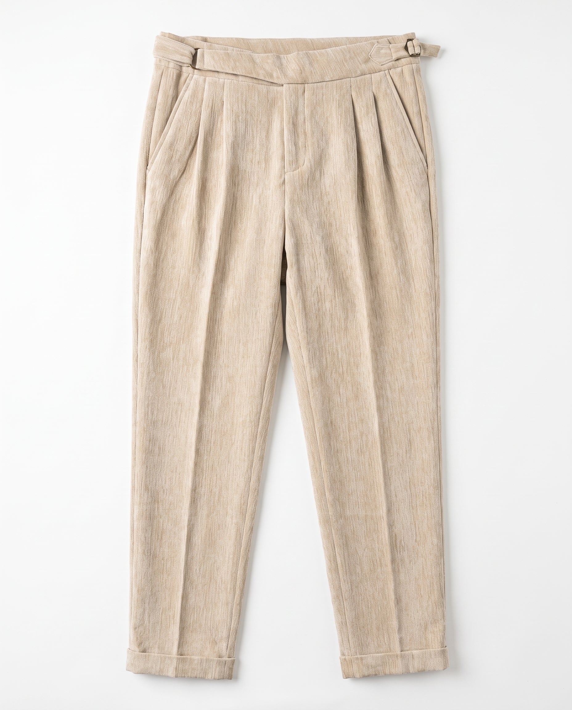 Venezia Pleated Velvet Gurkha Trouser - Oat Cream