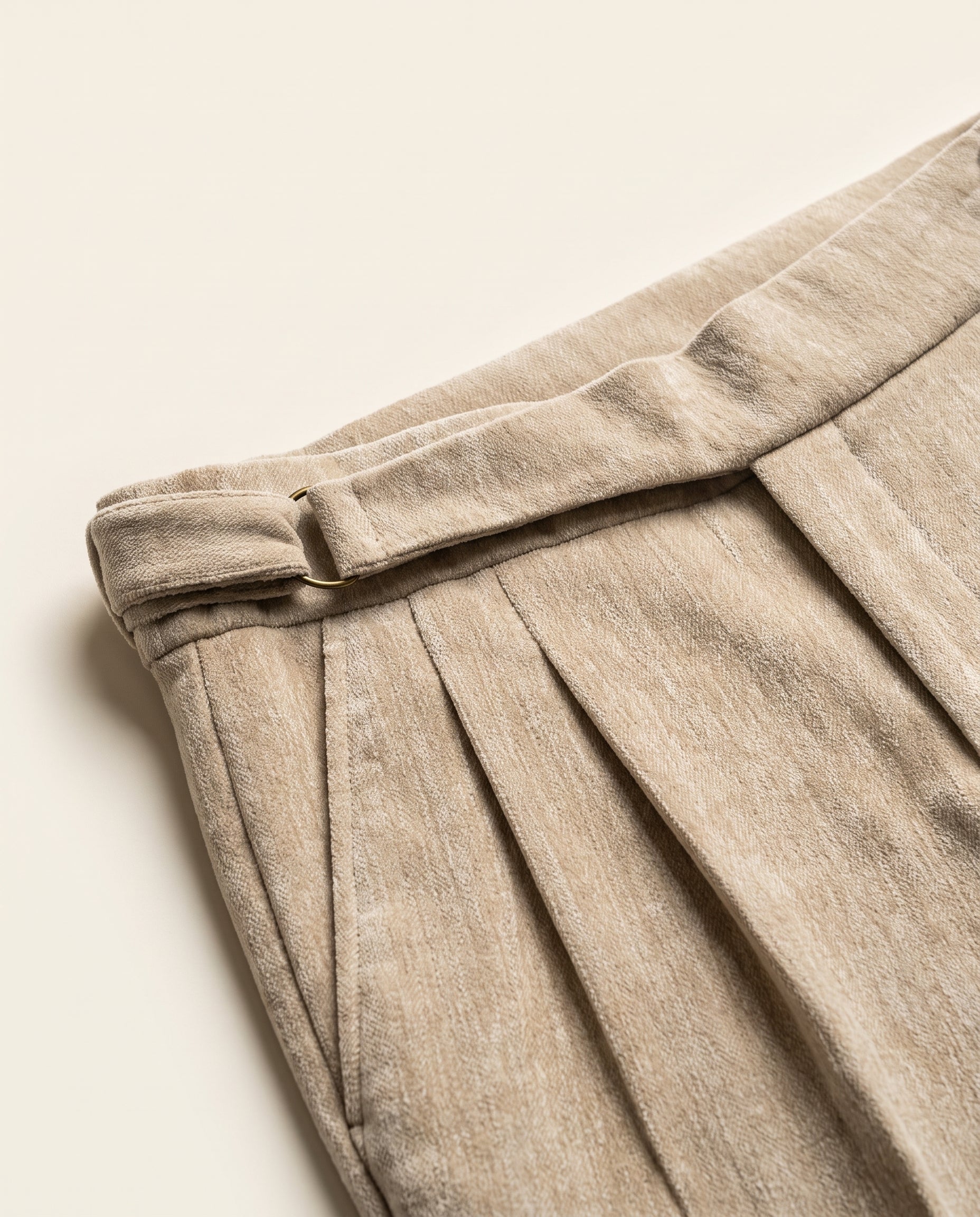 Venezia Pleated Velvet Gurkha Trouser - Oat Cream