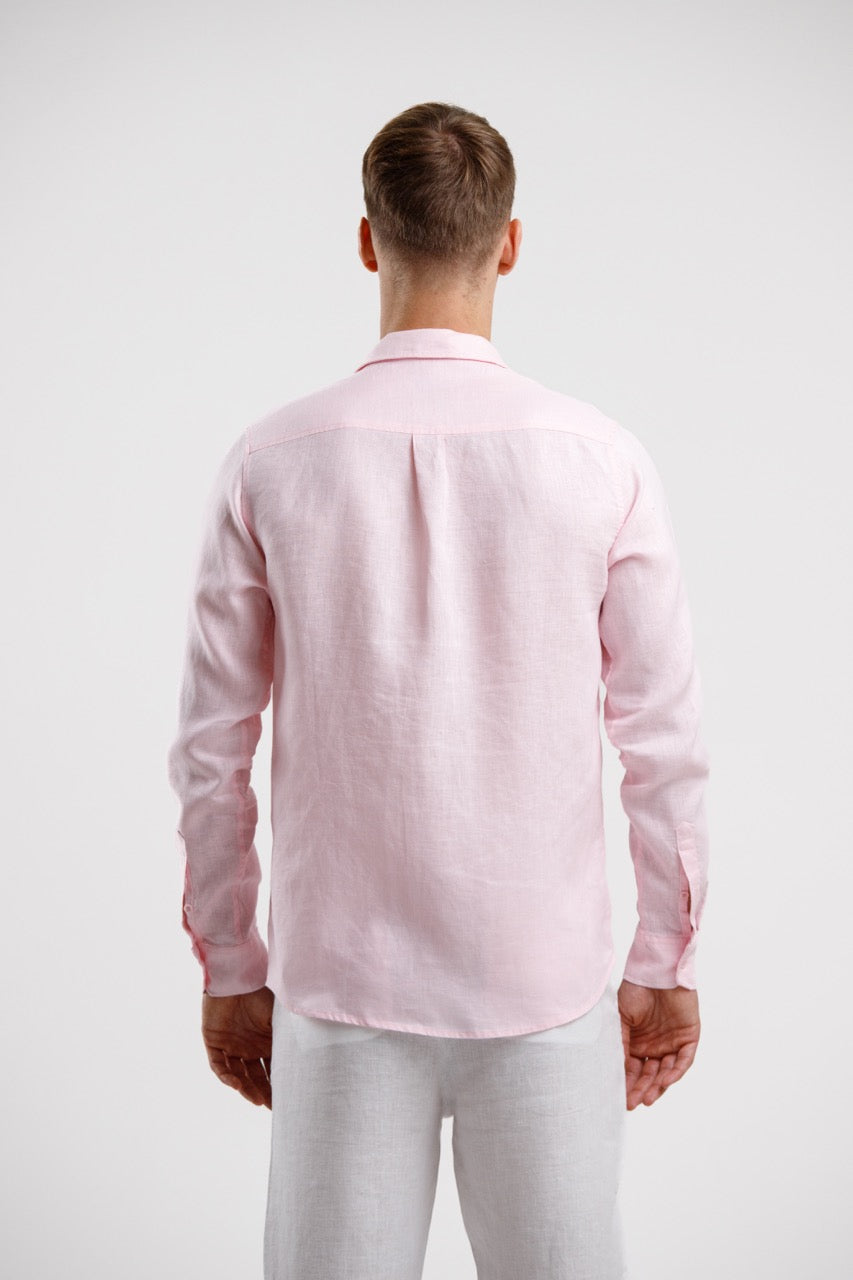 100% Linen Slim Fit Shirt – Pink