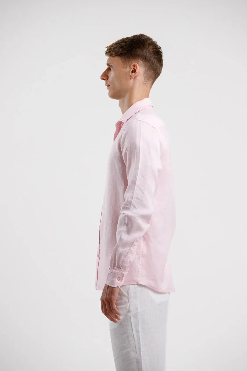 Linen Long Sleeve Shirt - Pink