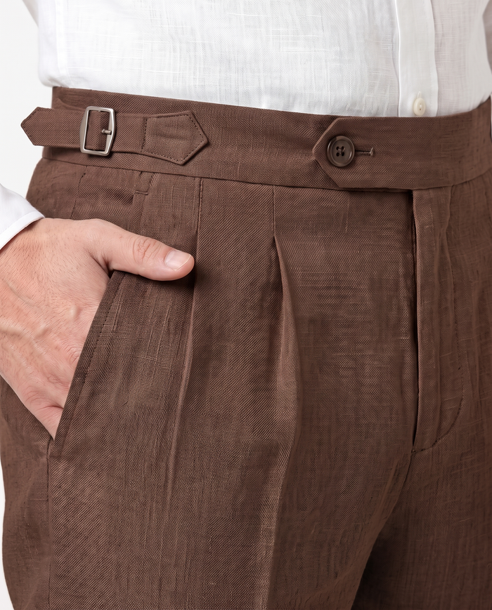 Plissierte Leinenhose, Schokolade