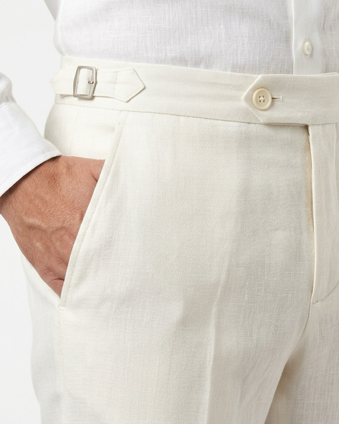 Faltenhose aus Leinen, Elfenbein