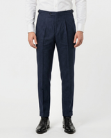 Pleated Linen Trousers, Navy view 1