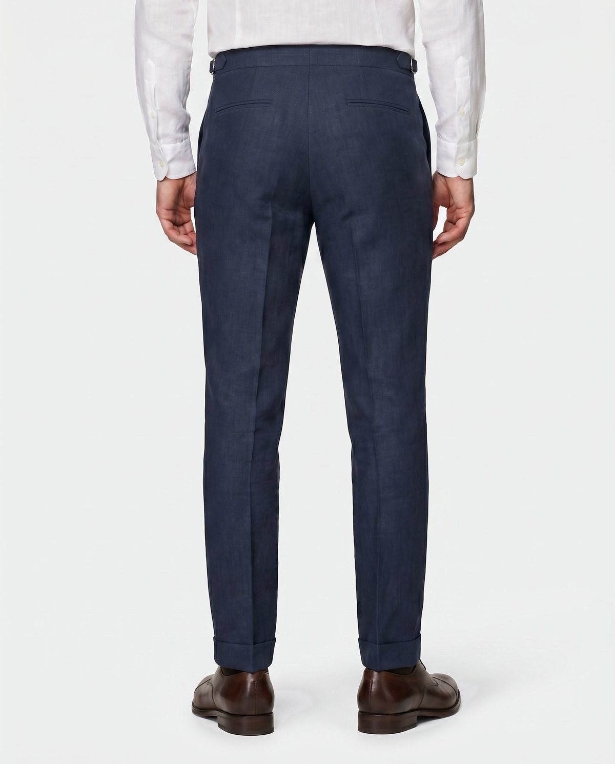 Pleated Linen Trousers, Navy