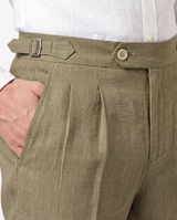 Plissierte Leinenhose, Oliv view 3