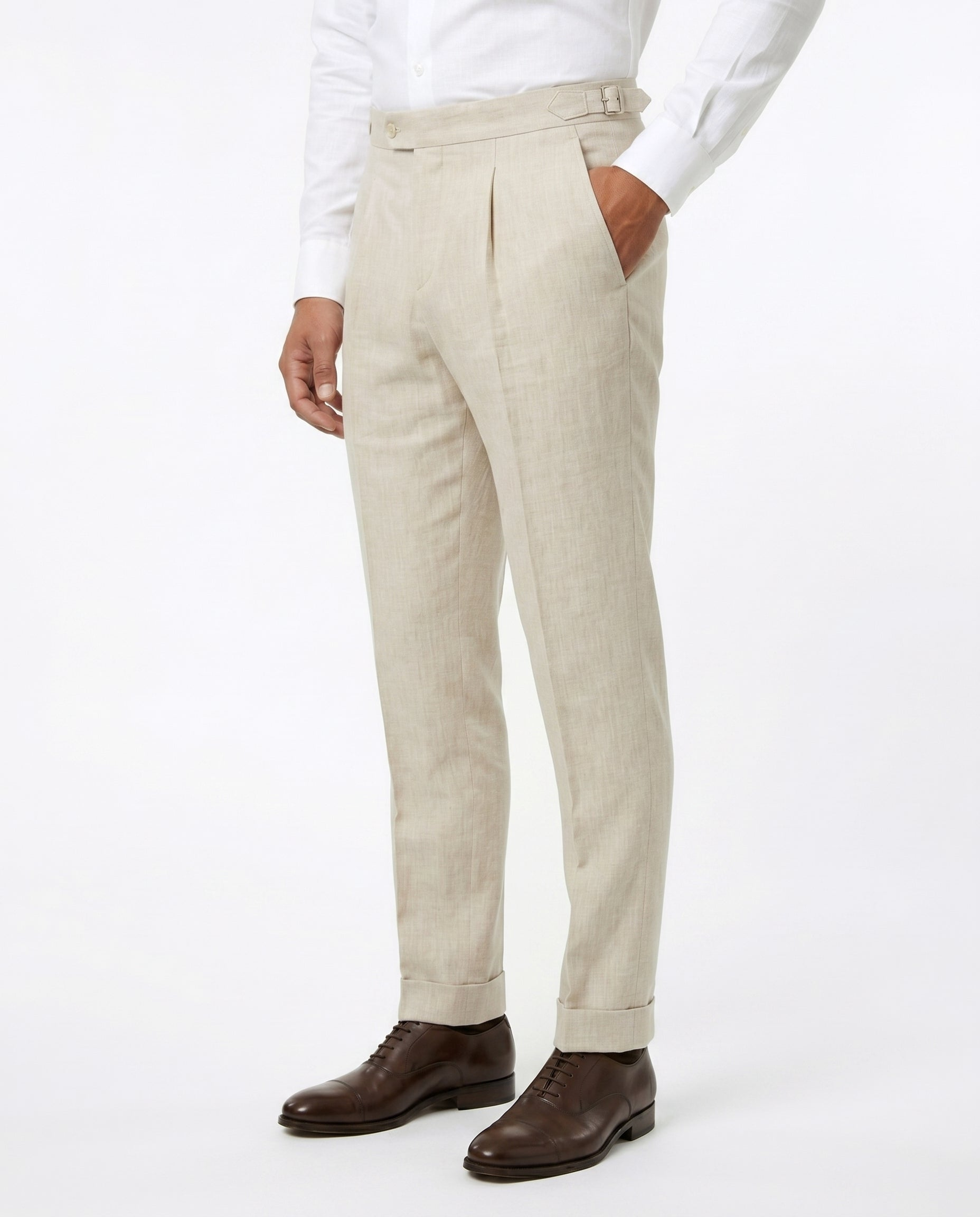 Linnen Broek met Plooien, Zand