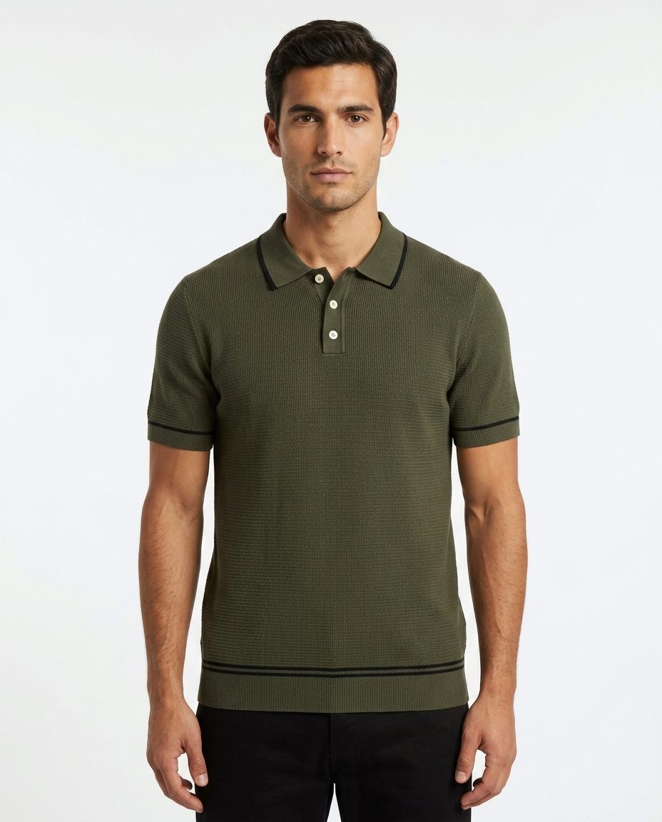 Tipped Knit Polo, Olive