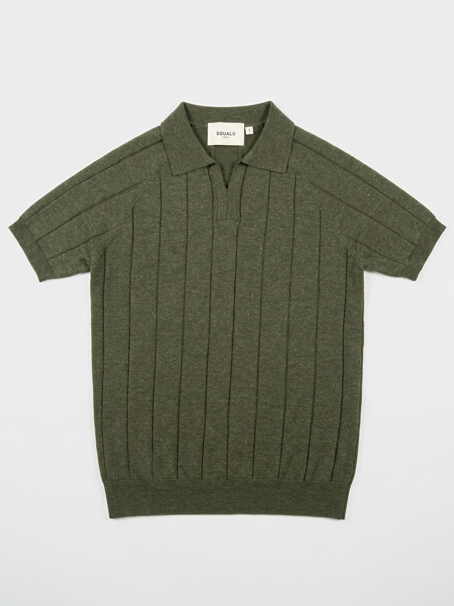 Ribbed Knit Polo, Green