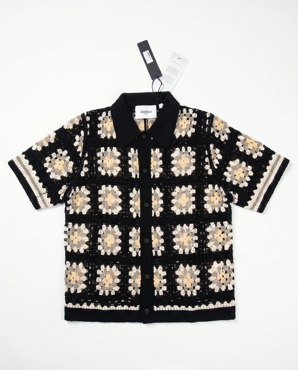 Granny-Square Crochet Shirt, Black