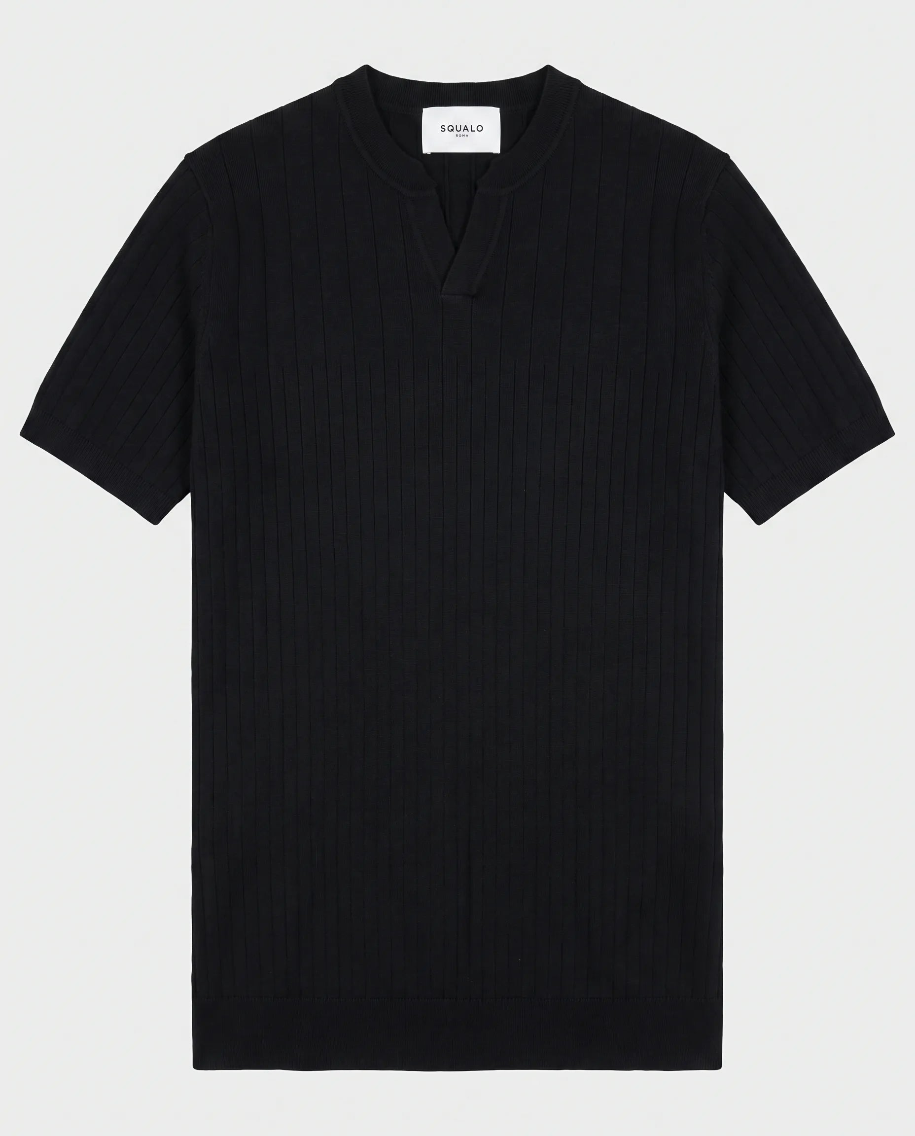 Geribd Gebreid T-shirt, Zwart