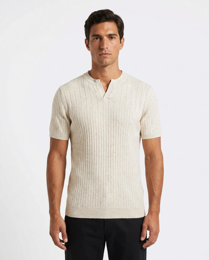 Ribbed Knit Tee, Oatmeal