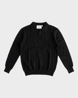 Sirmione Wave-Textured Open-Collar Knit Polo - Black view 4