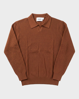 Sirmione Wave-Textured Open-Collar Knit Polo - Brown view 4