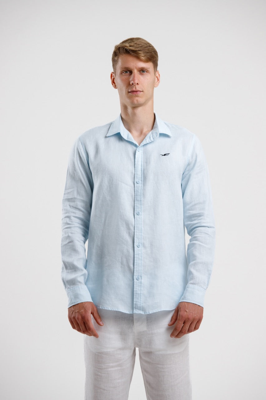 100% Linen Slim Fit Shirt – Sky Blue