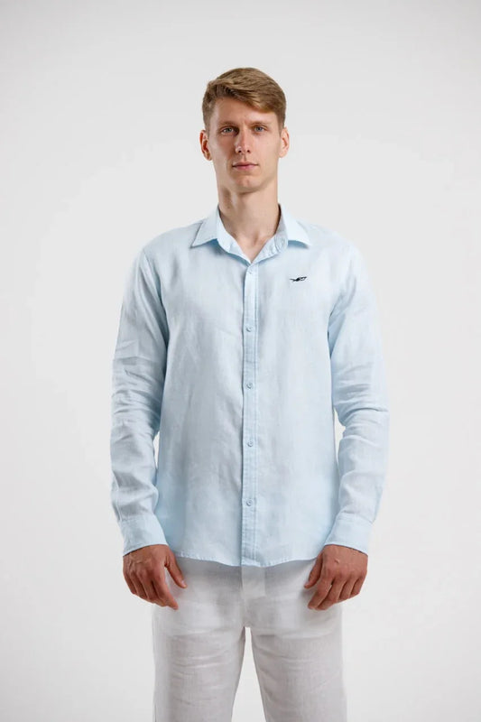 Pure Linen Long Sleeve Shirt - Sky Blue