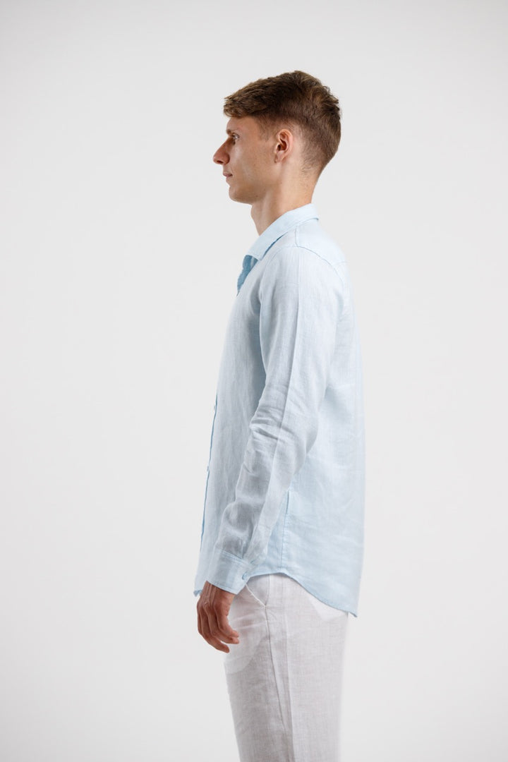 100% Linen Slim Fit Shirt – Sky Blue