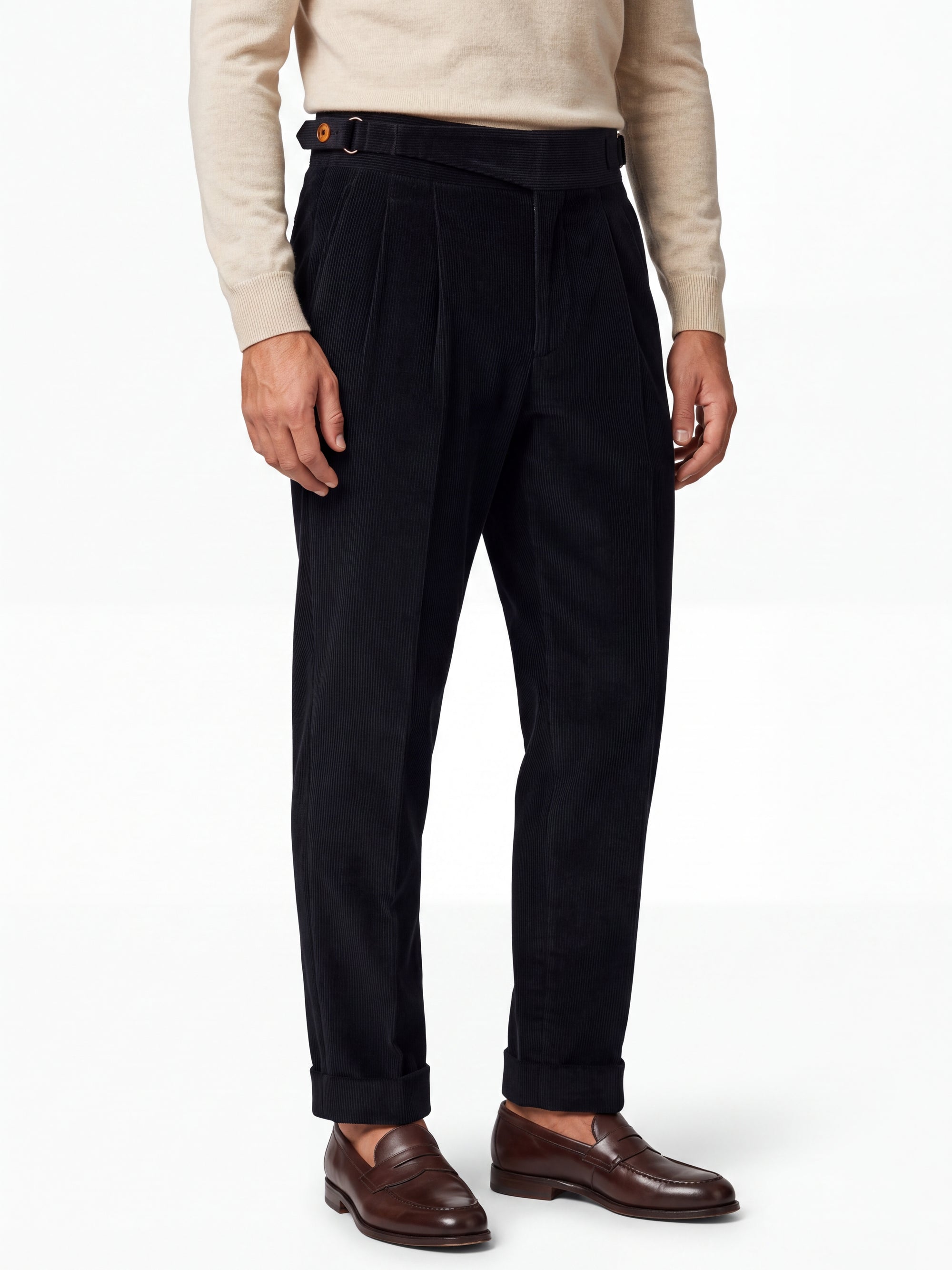 Cervo Pleated Corduroy Gurkha Trouser - Black