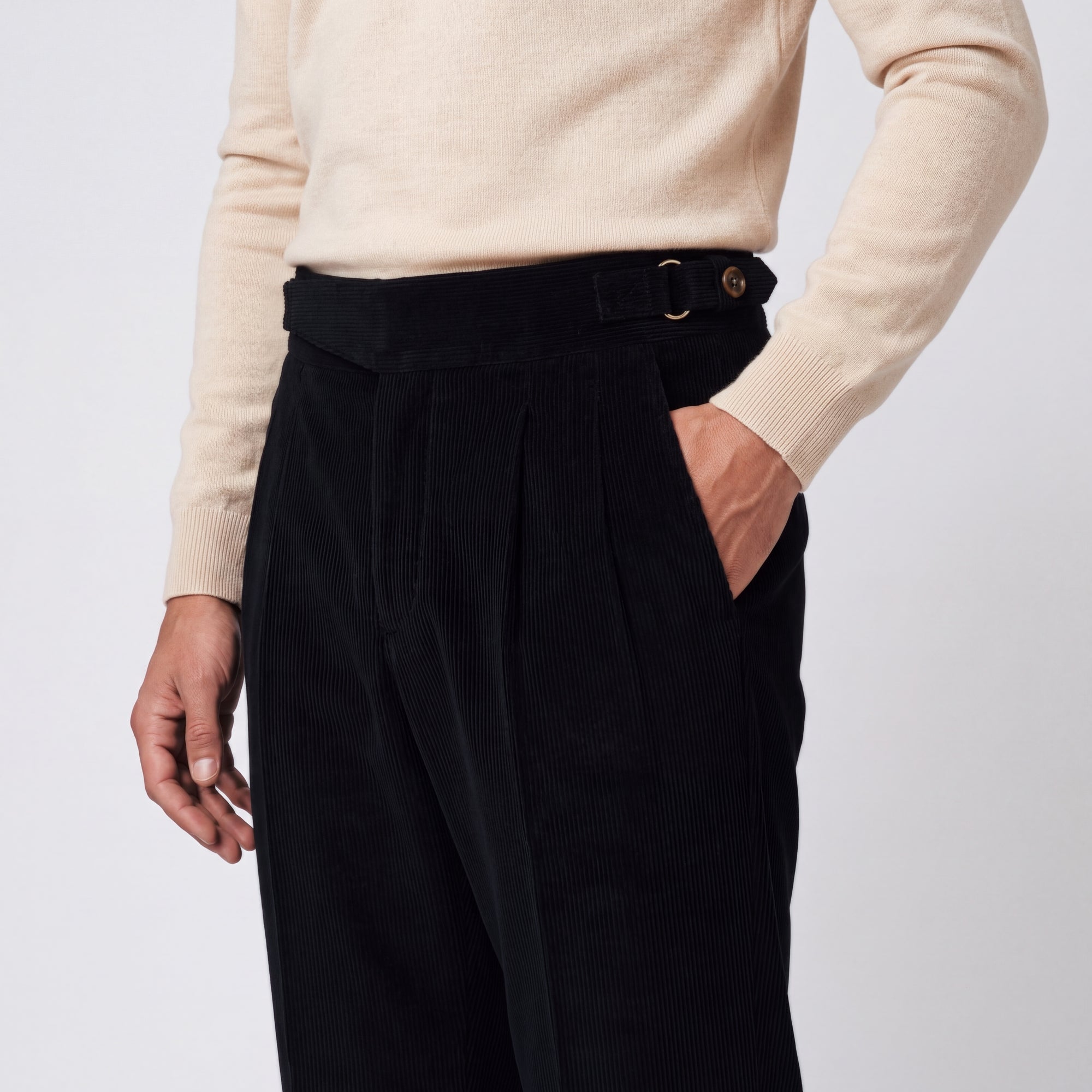 Cervo Pleated Corduroy Gurkha Trouser - Black